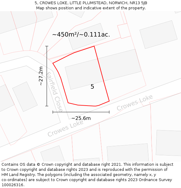 5, CROWES LOKE, LITTLE PLUMSTEAD, NORWICH, NR13 5JB: Plot and title map