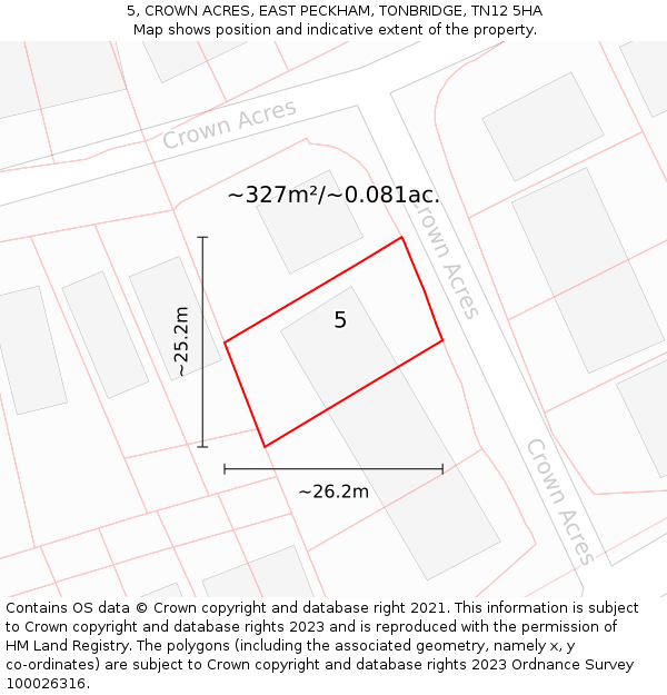 5, CROWN ACRES, EAST PECKHAM, TONBRIDGE, TN12 5HA: Plot and title map