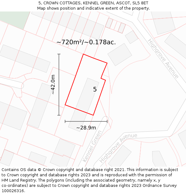 5, CROWN COTTAGES, KENNEL GREEN, ASCOT, SL5 8ET: Plot and title map