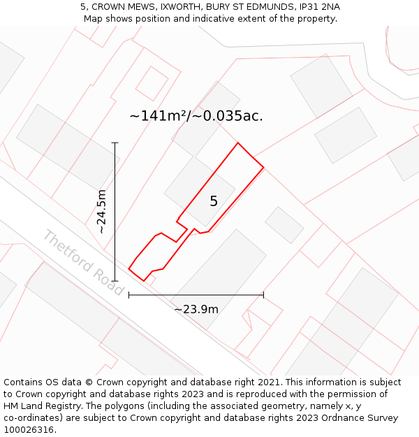 5, CROWN MEWS, IXWORTH, BURY ST EDMUNDS, IP31 2NA: Plot and title map