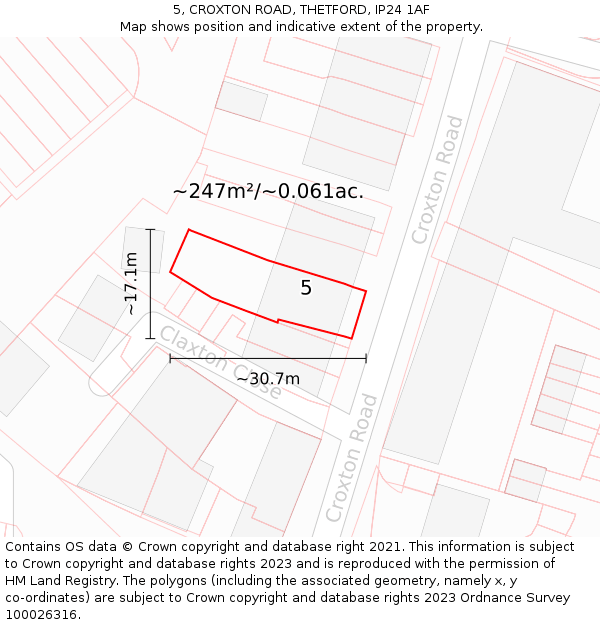 5, CROXTON ROAD, THETFORD, IP24 1AF: Plot and title map