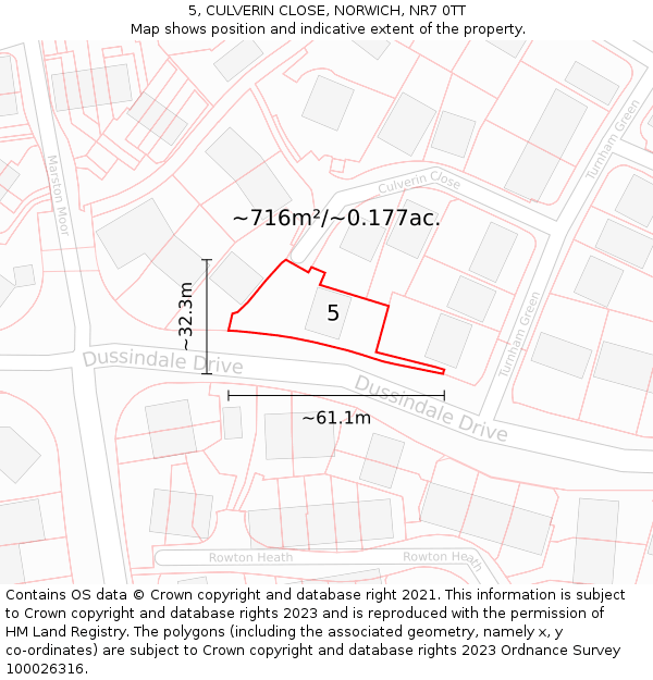 5, CULVERIN CLOSE, NORWICH, NR7 0TT: Plot and title map