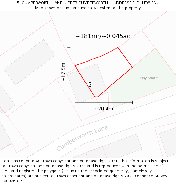 5, CUMBERWORTH LANE, UPPER CUMBERWORTH, HUDDERSFIELD, HD8 8NU: Plot and title map