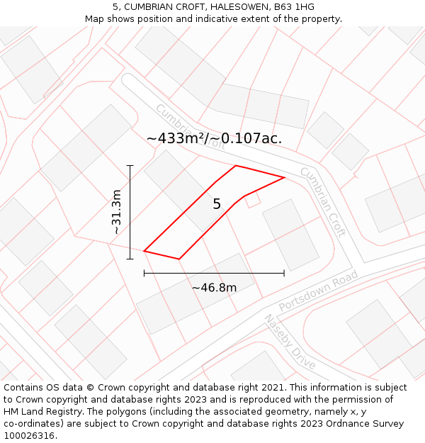 5, CUMBRIAN CROFT, HALESOWEN, B63 1HG: Plot and title map