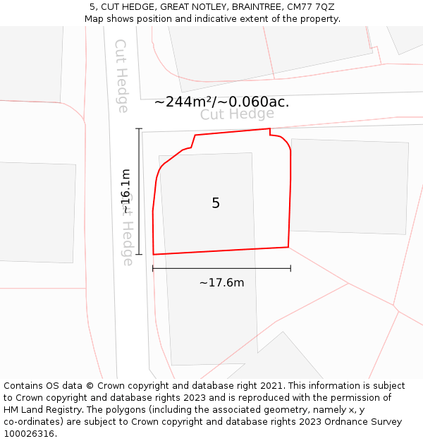 5, CUT HEDGE, GREAT NOTLEY, BRAINTREE, CM77 7QZ: Plot and title map