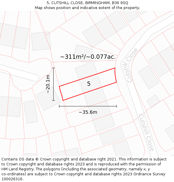 5, CUTSHILL CLOSE, BIRMINGHAM, B36 9SQ: Plot and title map