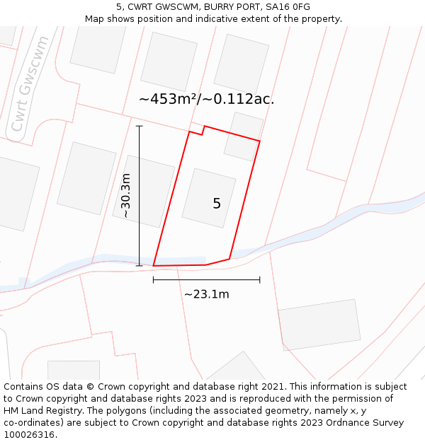 5, CWRT GWSCWM, BURRY PORT, SA16 0FG: Plot and title map