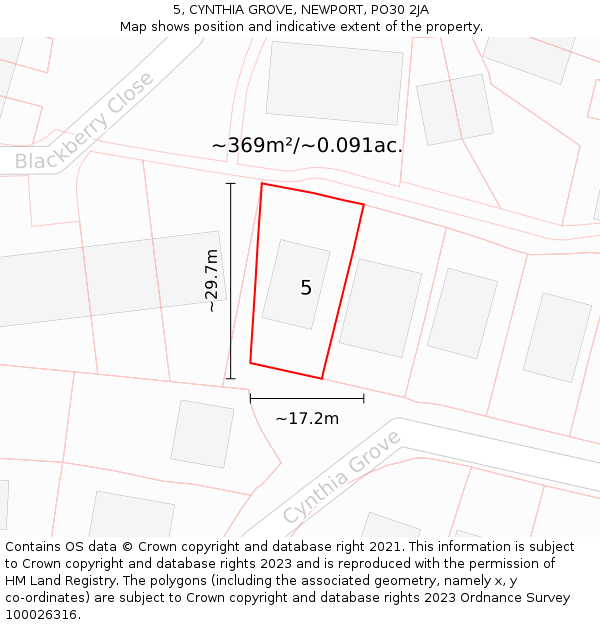 5, CYNTHIA GROVE, NEWPORT, PO30 2JA: Plot and title map