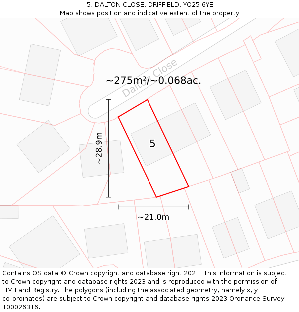 5, DALTON CLOSE, DRIFFIELD, YO25 6YE: Plot and title map