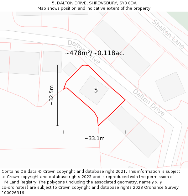 5, DALTON DRIVE, SHREWSBURY, SY3 8DA: Plot and title map