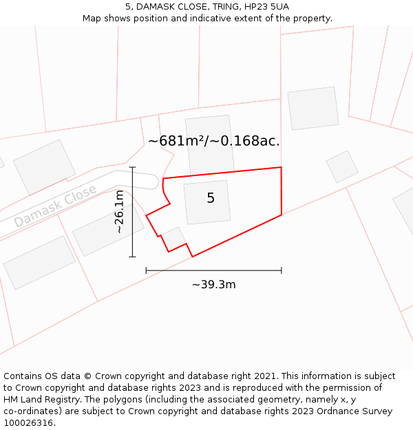 5, DAMASK CLOSE, TRING, HP23 5UA: Plot and title map