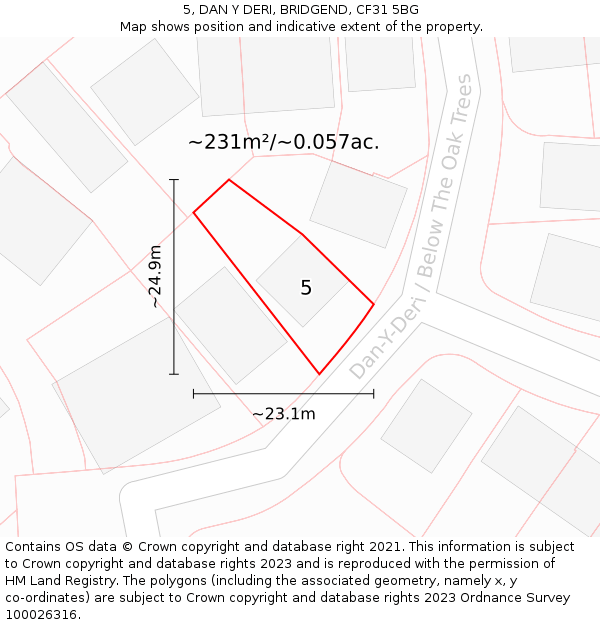 5, DAN Y DERI, BRIDGEND, CF31 5BG: Plot and title map