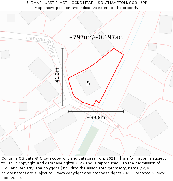 5, DANEHURST PLACE, LOCKS HEATH, SOUTHAMPTON, SO31 6PP: Plot and title map