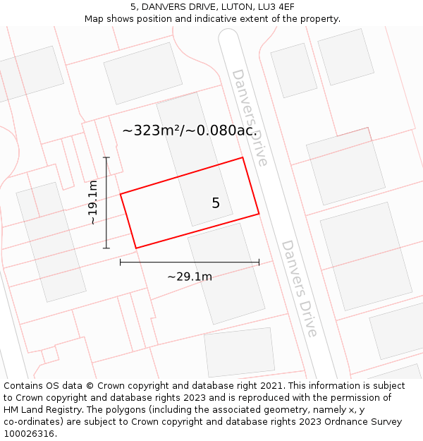 5, DANVERS DRIVE, LUTON, LU3 4EF: Plot and title map