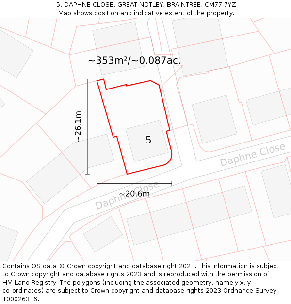 5, DAPHNE CLOSE, GREAT NOTLEY, BRAINTREE, CM77 7YZ: Plot and title map