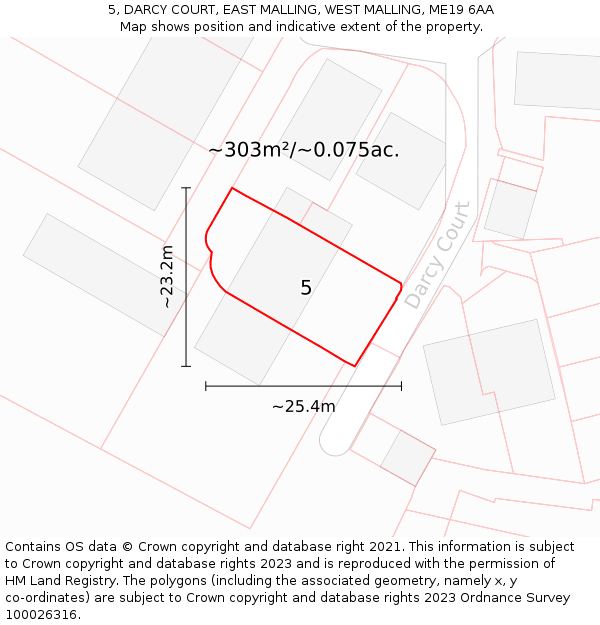 5, DARCY COURT, EAST MALLING, WEST MALLING, ME19 6AA: Plot and title map