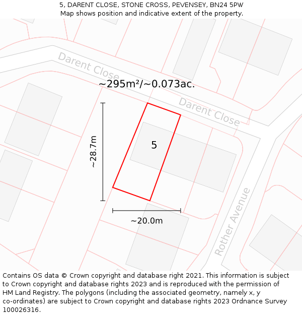 5, DARENT CLOSE, STONE CROSS, PEVENSEY, BN24 5PW: Plot and title map