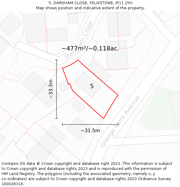 5, DARSHAM CLOSE, FELIXSTOWE, IP11 2YH: Plot and title map