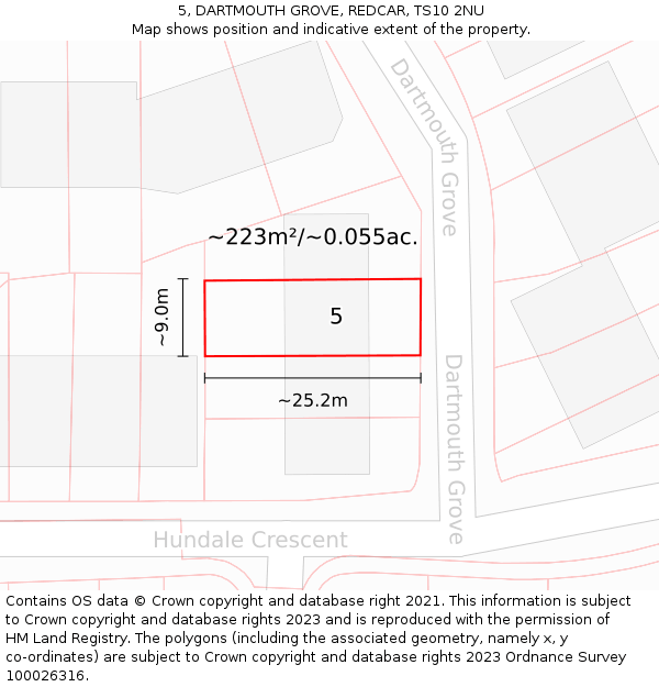 5, DARTMOUTH GROVE, REDCAR, TS10 2NU: Plot and title map