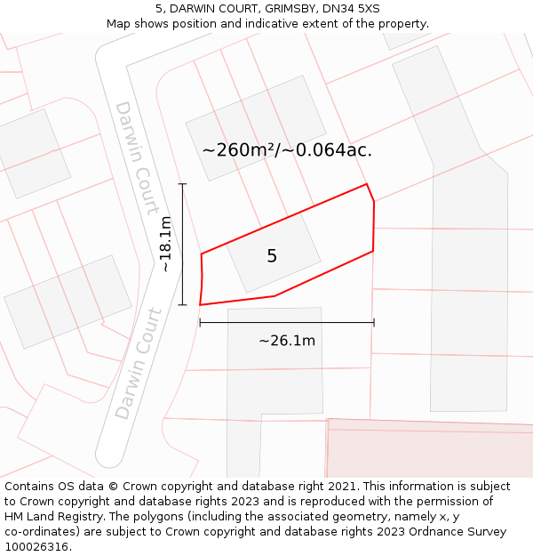 5, DARWIN COURT, GRIMSBY, DN34 5XS: Plot and title map