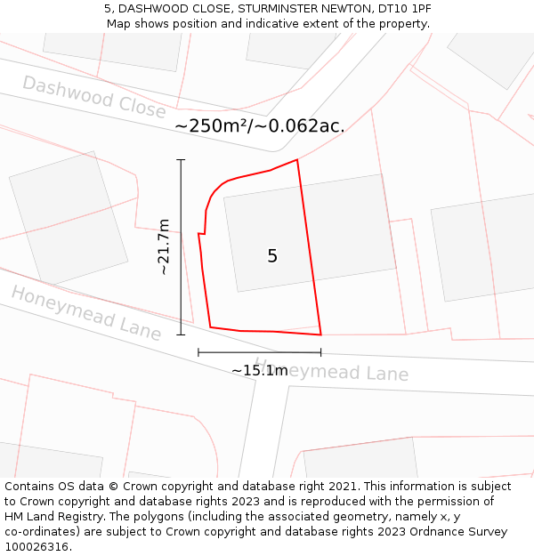 5, DASHWOOD CLOSE, STURMINSTER NEWTON, DT10 1PF: Plot and title map