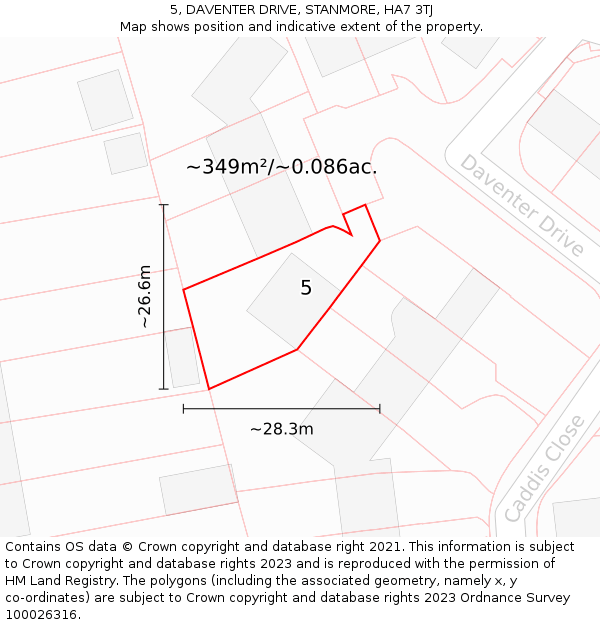 5, DAVENTER DRIVE, STANMORE, HA7 3TJ: Plot and title map