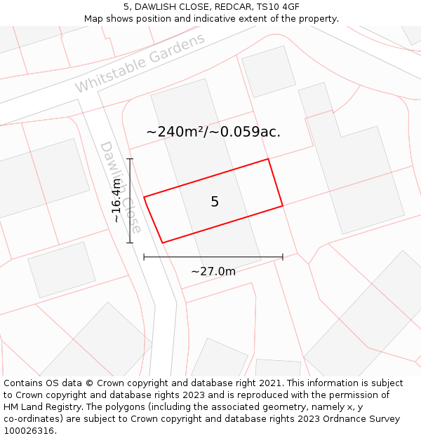 5, DAWLISH CLOSE, REDCAR, TS10 4GF: Plot and title map