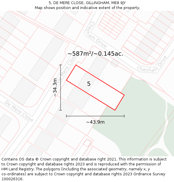 5, DE MERE CLOSE, GILLINGHAM, ME8 9JY: Plot and title map