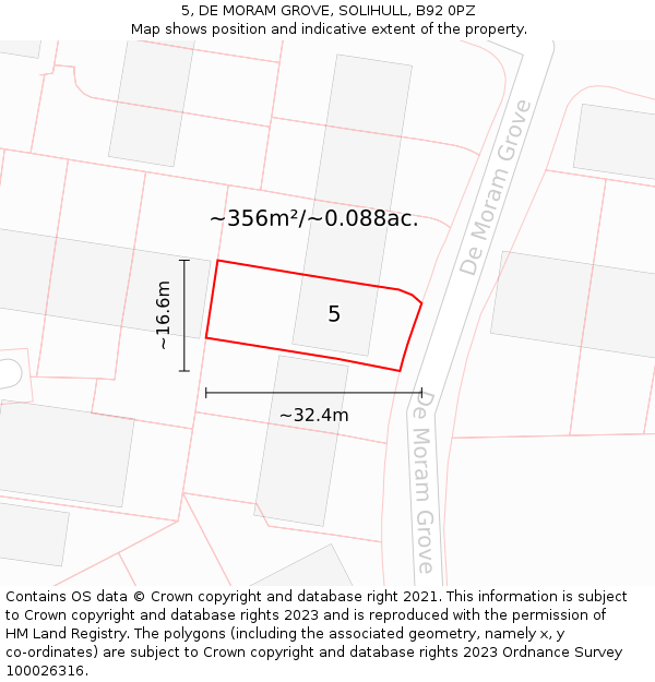 5, DE MORAM GROVE, SOLIHULL, B92 0PZ: Plot and title map