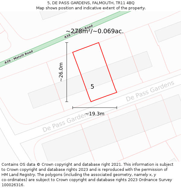 5, DE PASS GARDENS, FALMOUTH, TR11 4BQ: Plot and title map