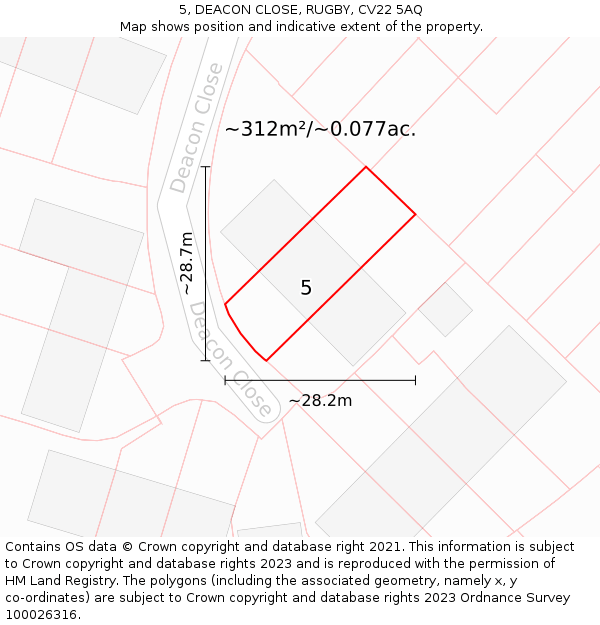 5, DEACON CLOSE, RUGBY, CV22 5AQ: Plot and title map