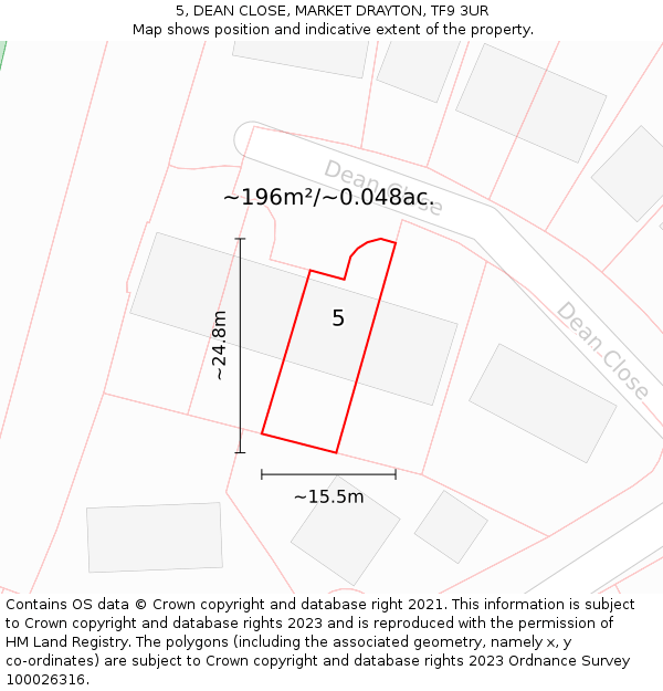 5, DEAN CLOSE, MARKET DRAYTON, TF9 3UR: Plot and title map