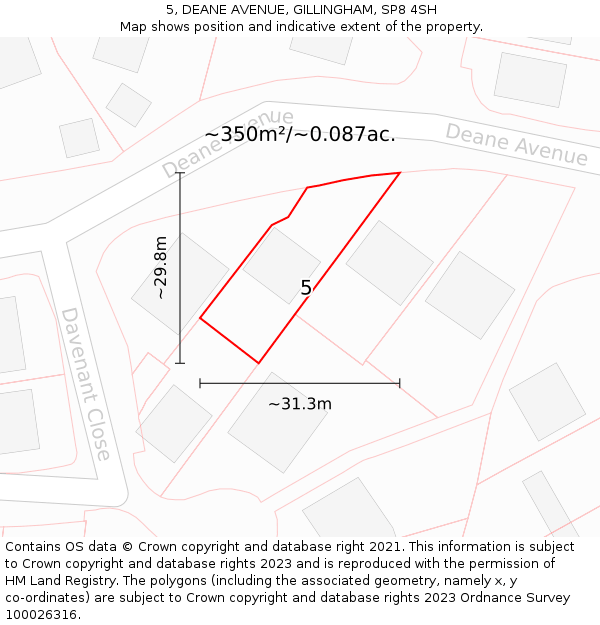 5, DEANE AVENUE, GILLINGHAM, SP8 4SH: Plot and title map