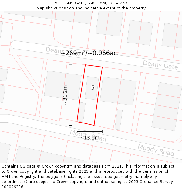 5, DEANS GATE, FAREHAM, PO14 2NX: Plot and title map