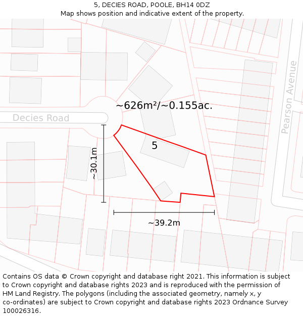 5, DECIES ROAD, POOLE, BH14 0DZ: Plot and title map