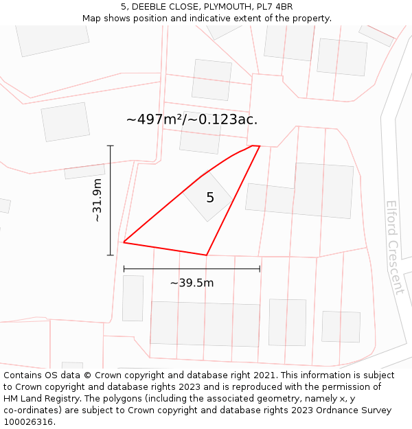 5, DEEBLE CLOSE, PLYMOUTH, PL7 4BR: Plot and title map