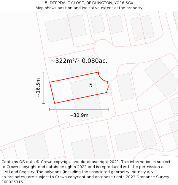 5, DEEPDALE CLOSE, BRIDLINGTON, YO16 6GX: Plot and title map