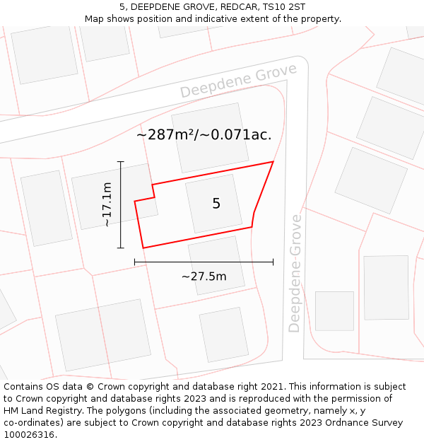 5, DEEPDENE GROVE, REDCAR, TS10 2ST: Plot and title map