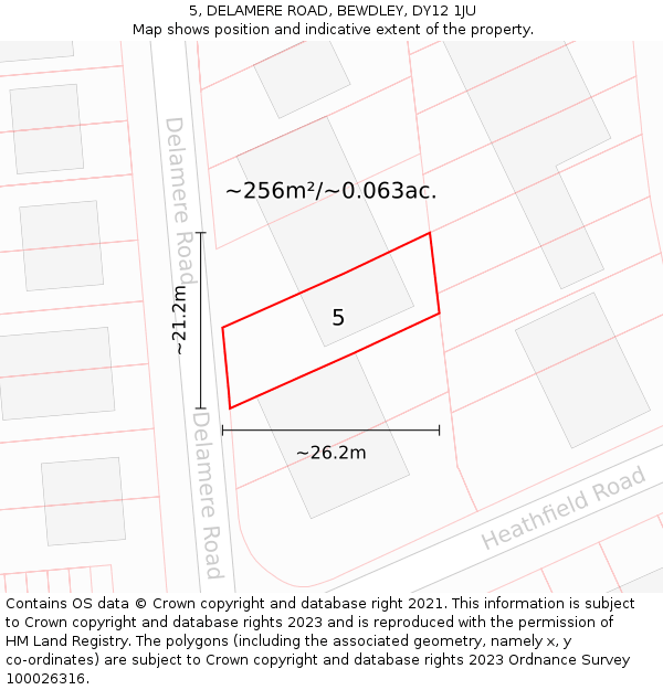 5, DELAMERE ROAD, BEWDLEY, DY12 1JU: Plot and title map