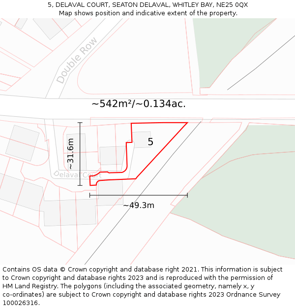 5, DELAVAL COURT, SEATON DELAVAL, WHITLEY BAY, NE25 0QX: Plot and title map