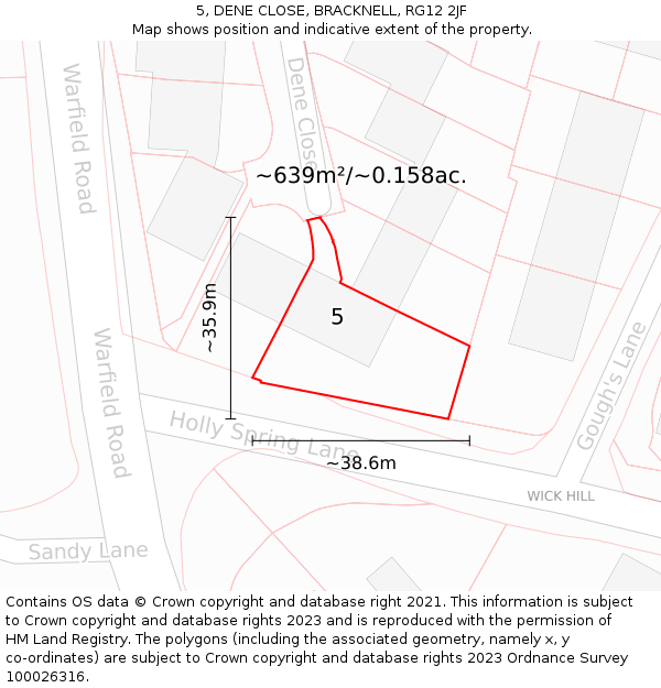 5, DENE CLOSE, BRACKNELL, RG12 2JF: Plot and title map