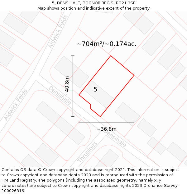 5, DENSIHALE, BOGNOR REGIS, PO21 3SE: Plot and title map