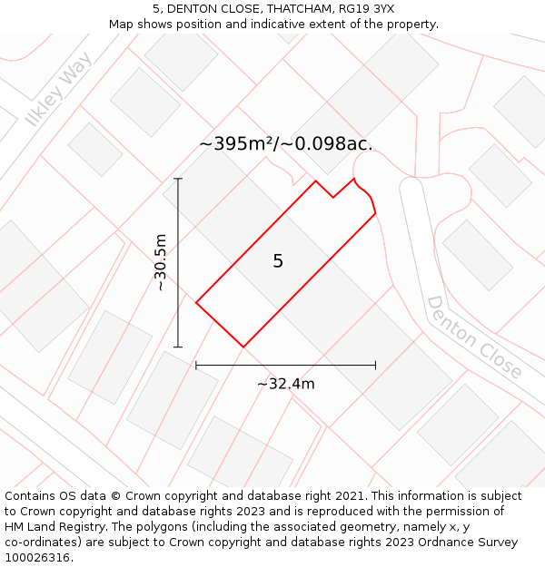 5, DENTON CLOSE, THATCHAM, RG19 3YX: Plot and title map