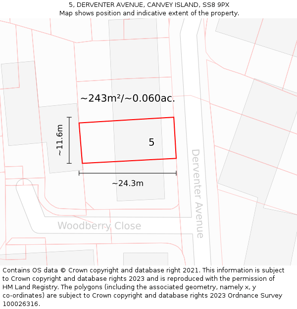 5, DERVENTER AVENUE, CANVEY ISLAND, SS8 9PX: Plot and title map