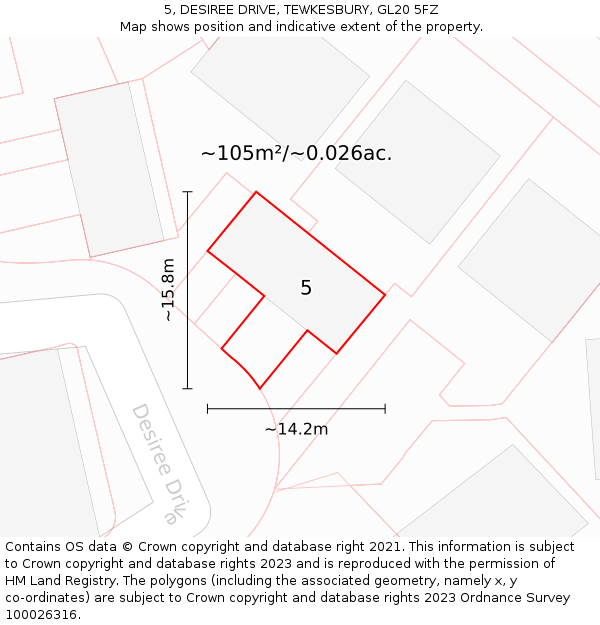 5, DESIREE DRIVE, TEWKESBURY, GL20 5FZ: Plot and title map