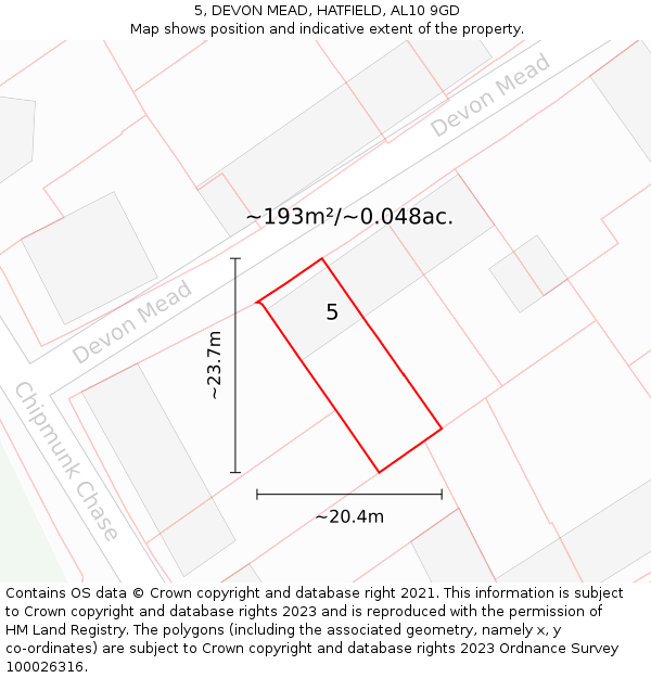 5, DEVON MEAD, HATFIELD, AL10 9GD: Plot and title map