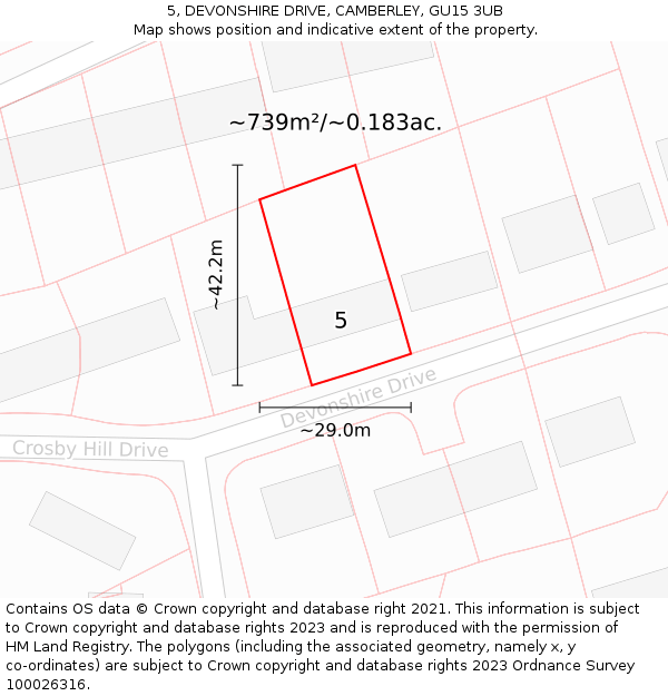 5, DEVONSHIRE DRIVE, CAMBERLEY, GU15 3UB: Plot and title map