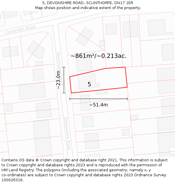 5, DEVONSHIRE ROAD, SCUNTHORPE, DN17 1ER: Plot and title map