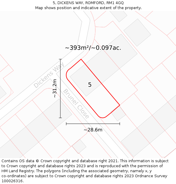 5, DICKENS WAY, ROMFORD, RM1 4GQ: Plot and title map