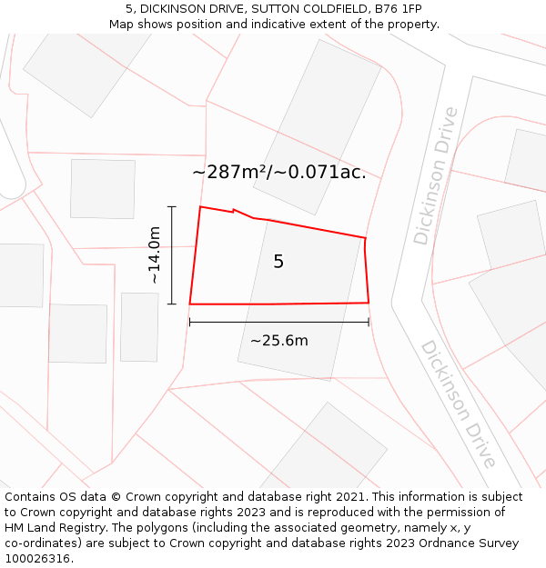 5, DICKINSON DRIVE, SUTTON COLDFIELD, B76 1FP: Plot and title map